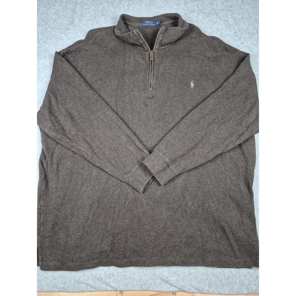 Polo Ralph Lauren Mens Size 3XB Big And Tall Quarter Zip Pullover Sweater Brown